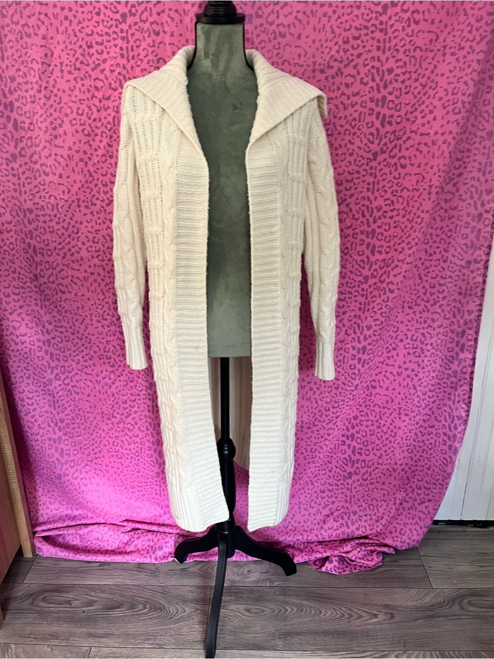 Sincerely Jules Cream Cable-Knit Longline Open Cardigan